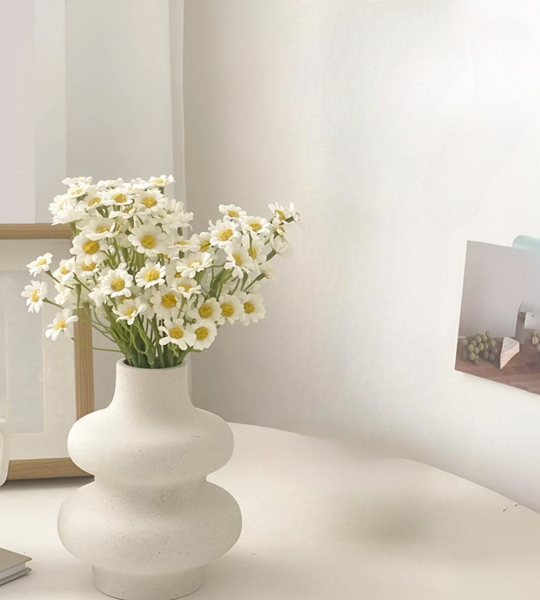 JARRÓN ONDULADO MODERNO CERÁMICA FLORES MINIMALISTA 15CM JHN - 4