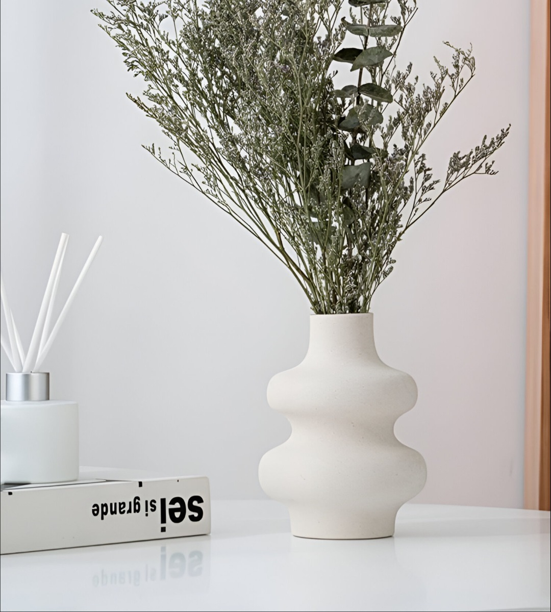 JARRÓN ONDULADO MODERNO CERÁMICA FLORES MINIMALISTA 15CM JHN - 5