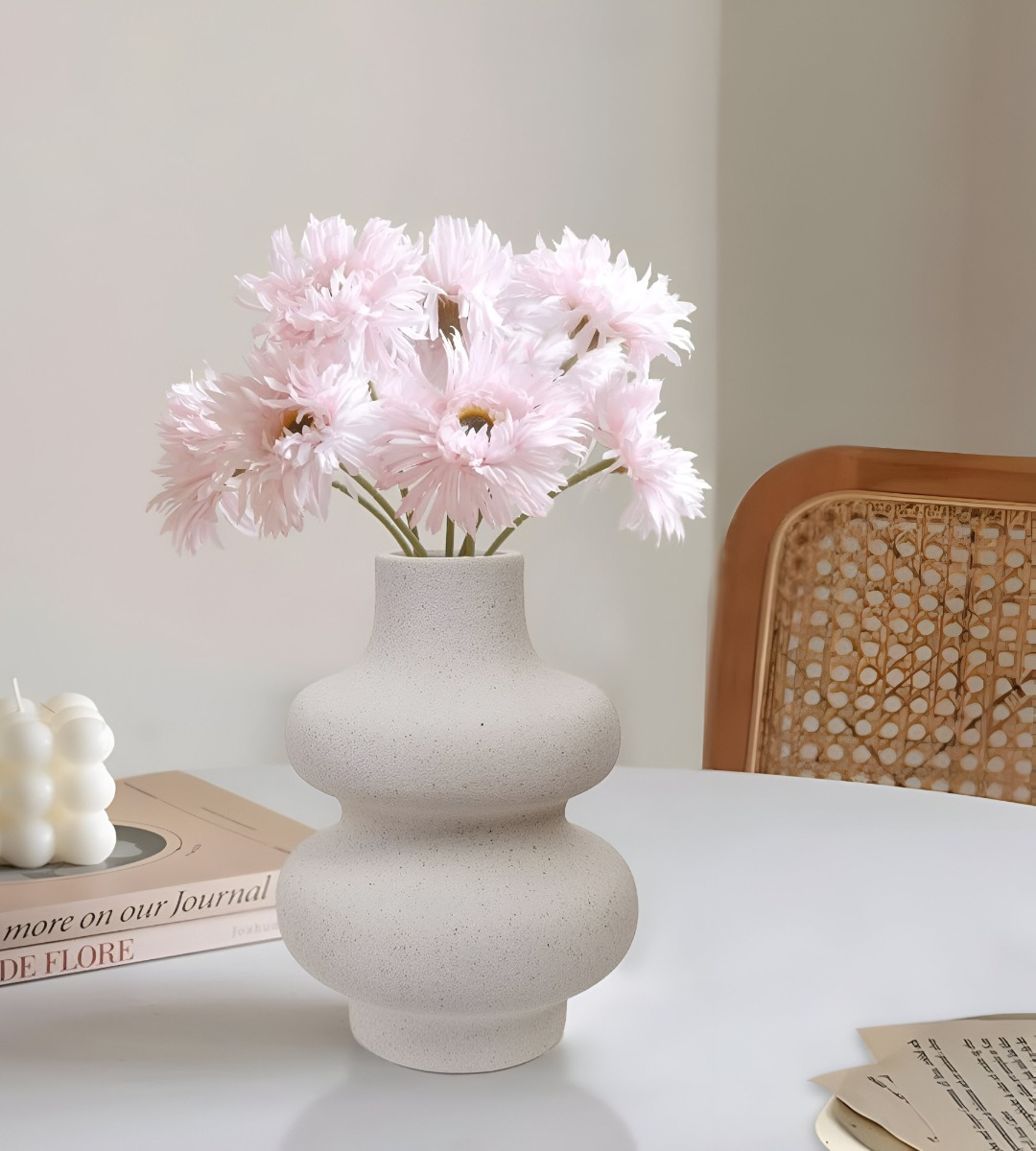 JARRÓN ONDULADO MODERNO CERÁMICA FLORES MINIMALISTA 15CM JHN - 6