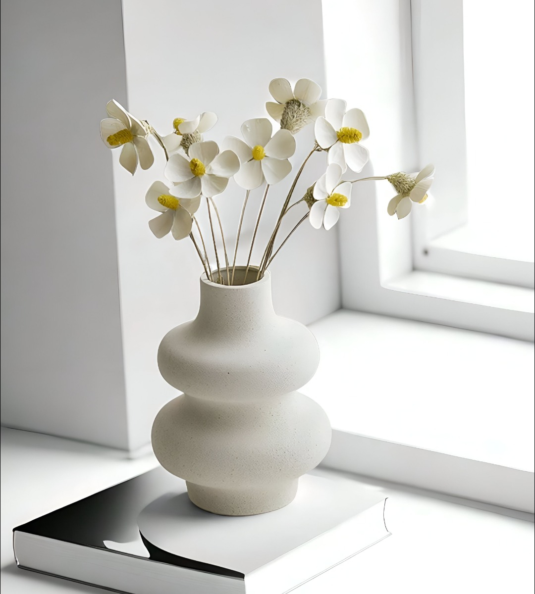 JARRÓN ONDULADO MODERNO CERÁMICA FLORES MINIMALISTA 15CM JHN - 8