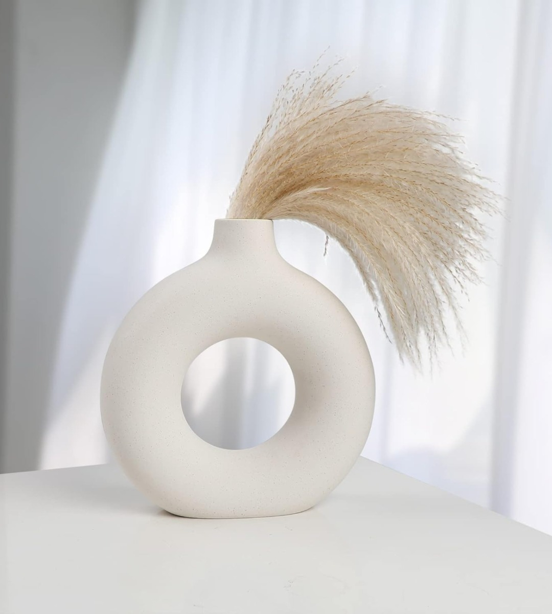 JARRÓN CERÁMICA BLANCA DECORACIÓN MODERNA FLORERO 19CM JHN - 8