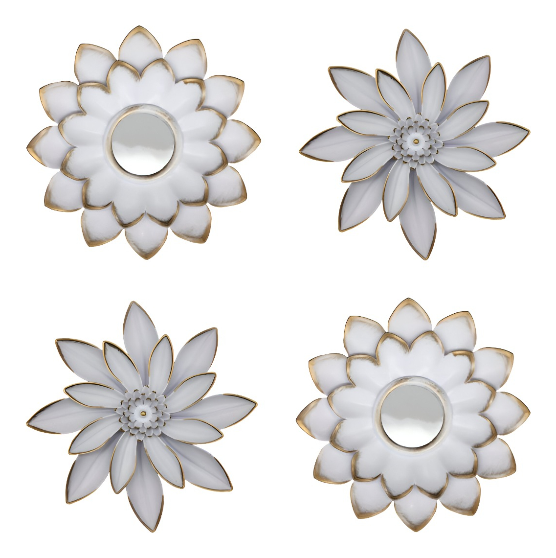 SET 4 ESPEJOS Y FLORES DE LOTO DECORATIVOS BLANCO JHN - 1