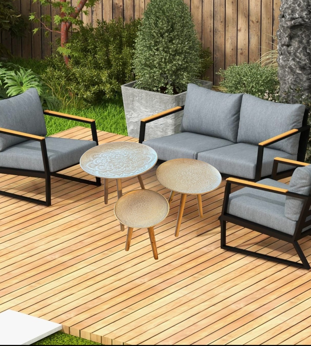 SET 3 MESAS CENTRO DECORATIVA MANDALA NÓRDICA REDONDA JHN - 9