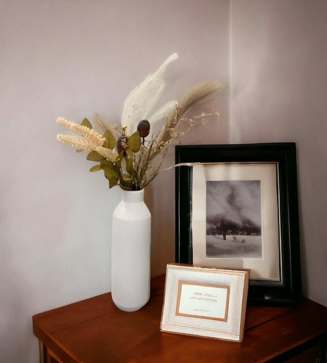 FLORERO JARRÓN DECORATIVO CERÁMICA ALTO MESA BLANCO JHN - 4