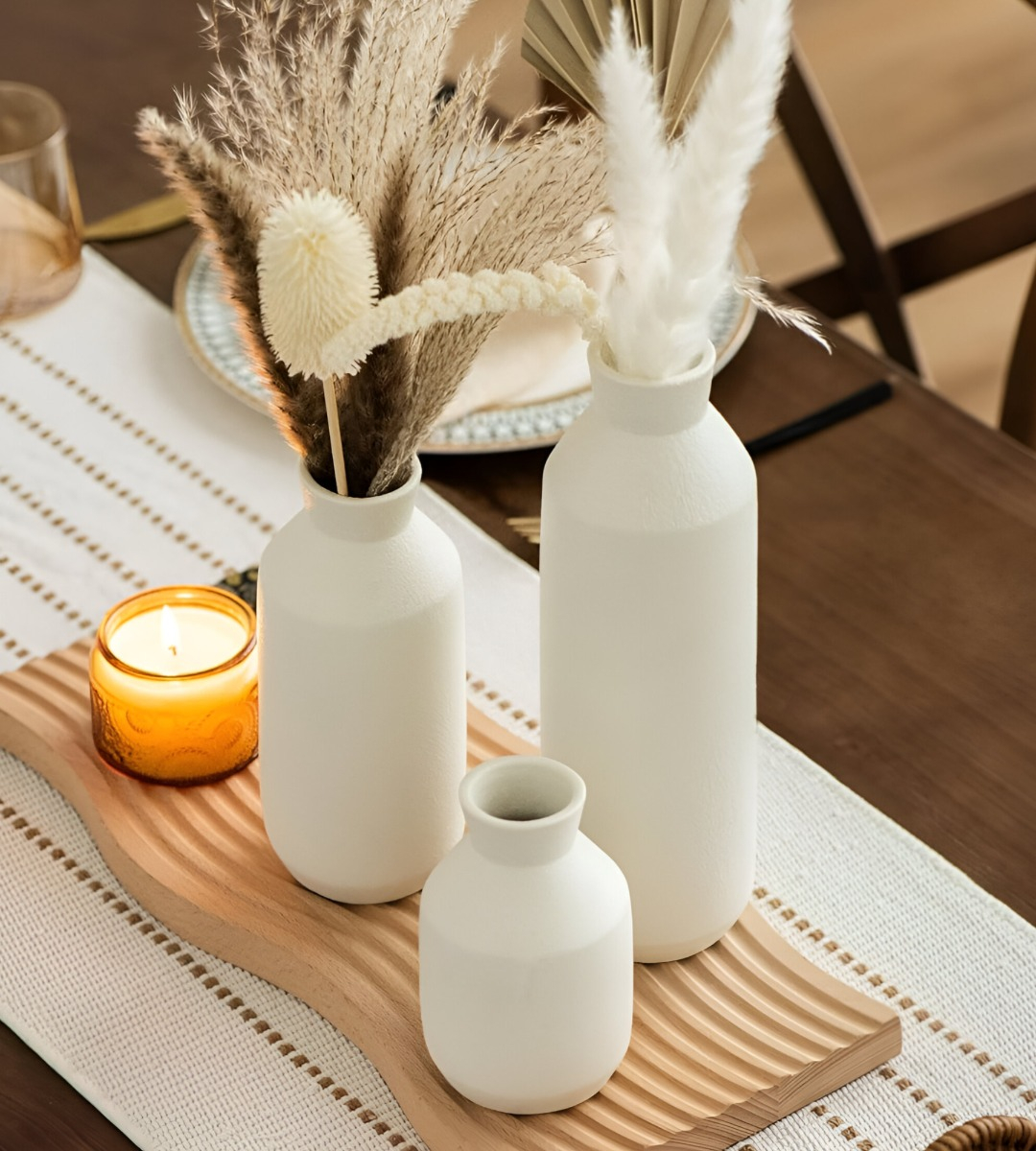 FLORERO JARRÓN DECORATIVO CERÁMICA ALTO MESA BLANCO JHN - 6