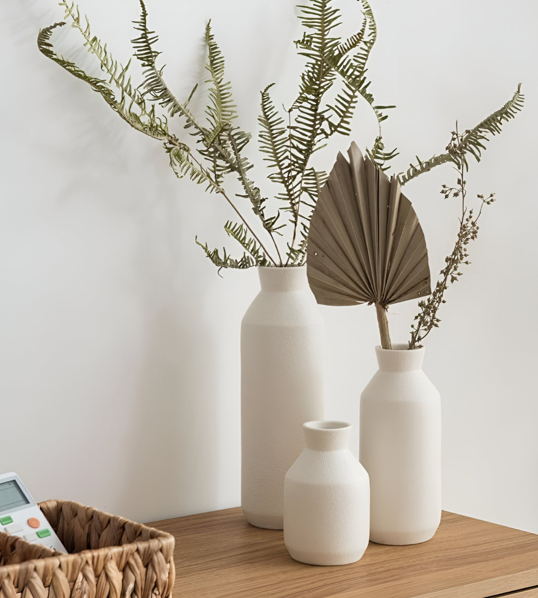 FLORERO JARRÓN DECORATIVO CERÁMICA ALTO MESA BLANCO JHN - 7