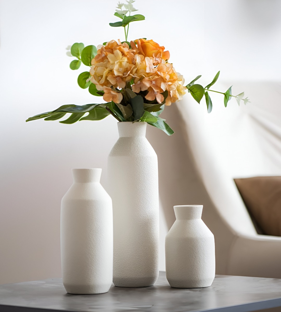 FLORERO JARRÓN DECORATIVO CERÁMICA ALTO MESA BLANCO JHN - 9
