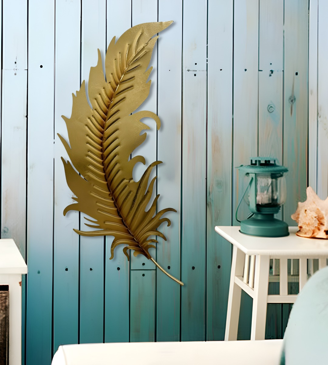 DECORACIÓN CREATIVA PARED PLUMA DORADA ESCULTURA HOGAR JHN - 6