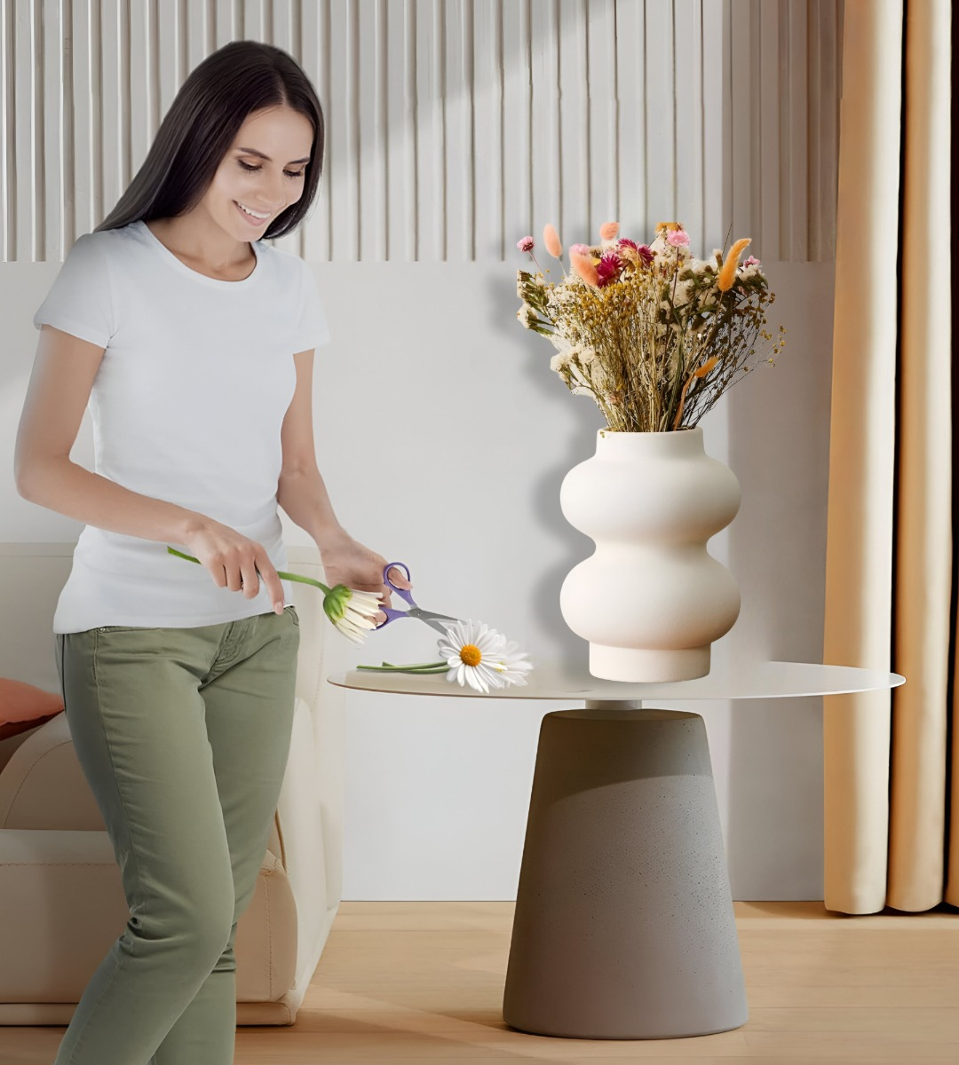 JARRÓN FLORERO CERÁMICA DECORACIÓN MODERNO BLANCO HOGAR JHN - 4