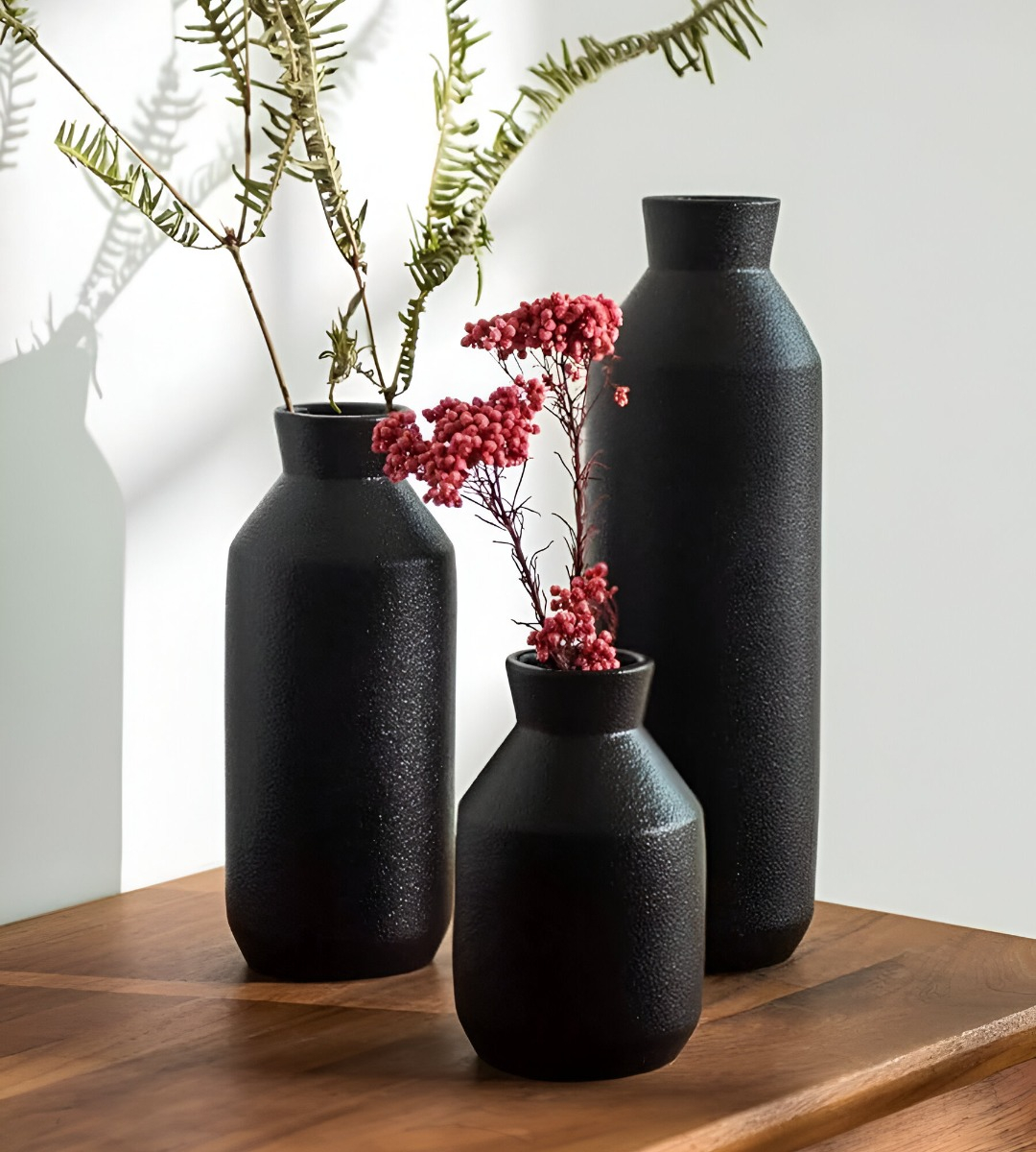 FLORERO DECORATIVO JARRÓN CERÁMICA ALTO MESA NEGRO JHN - 7