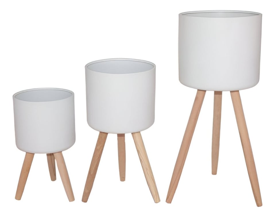 SET MACETAS PLANTA PATAS INTERIOR EXTERIOR FLORES BLANCA JHN - 1