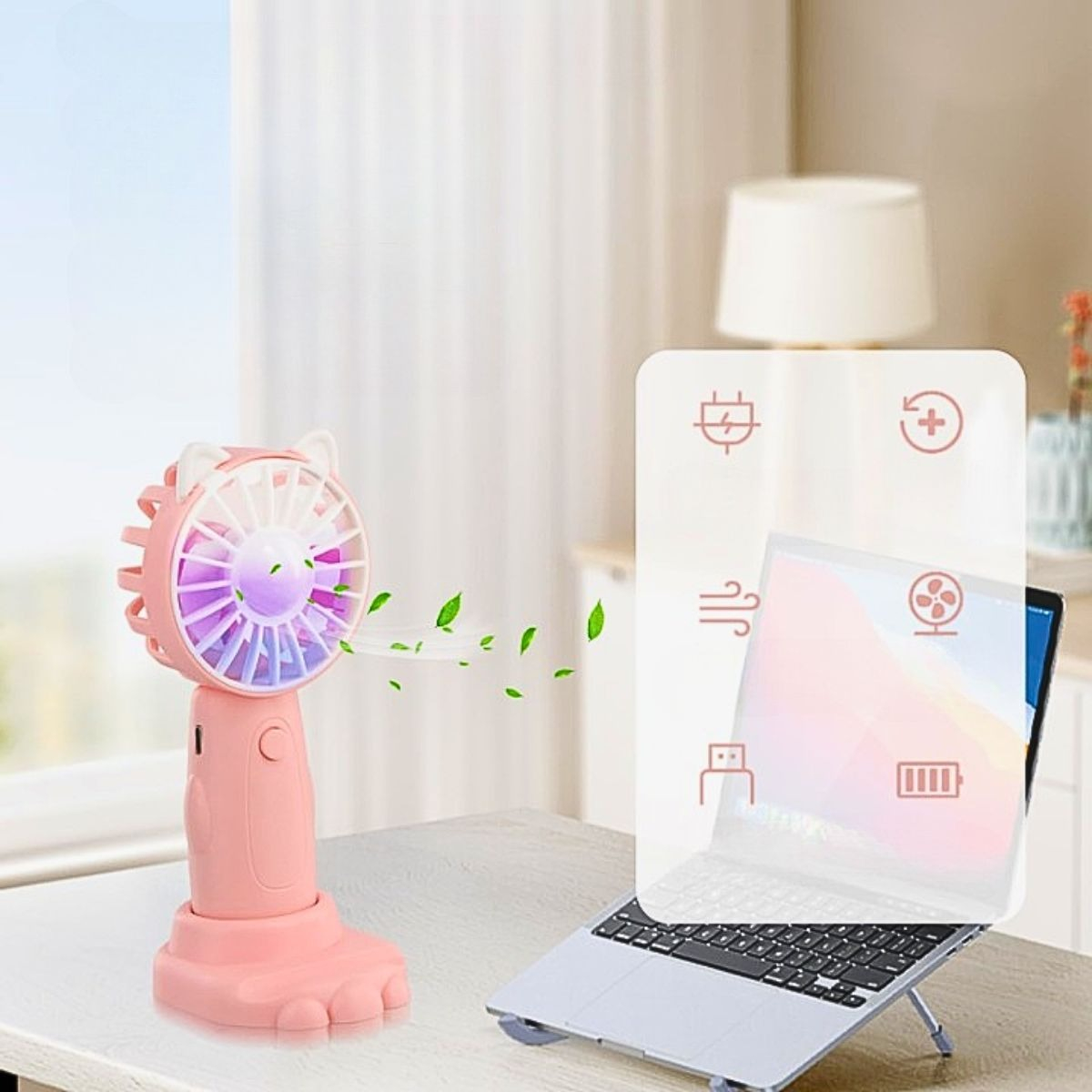 SET 3 MINI VENTILADOR OREJAS CONEJO GATO MANO PORTÁTIL LAU - 4