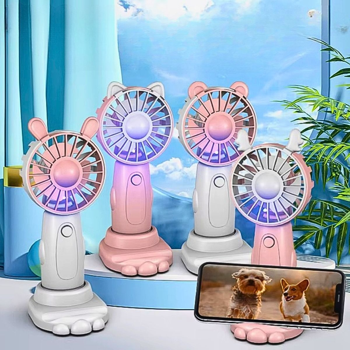 SET 3 MINI VENTILADOR OREJAS CONEJO GATO MANO PORTÁTIL LAU - 9