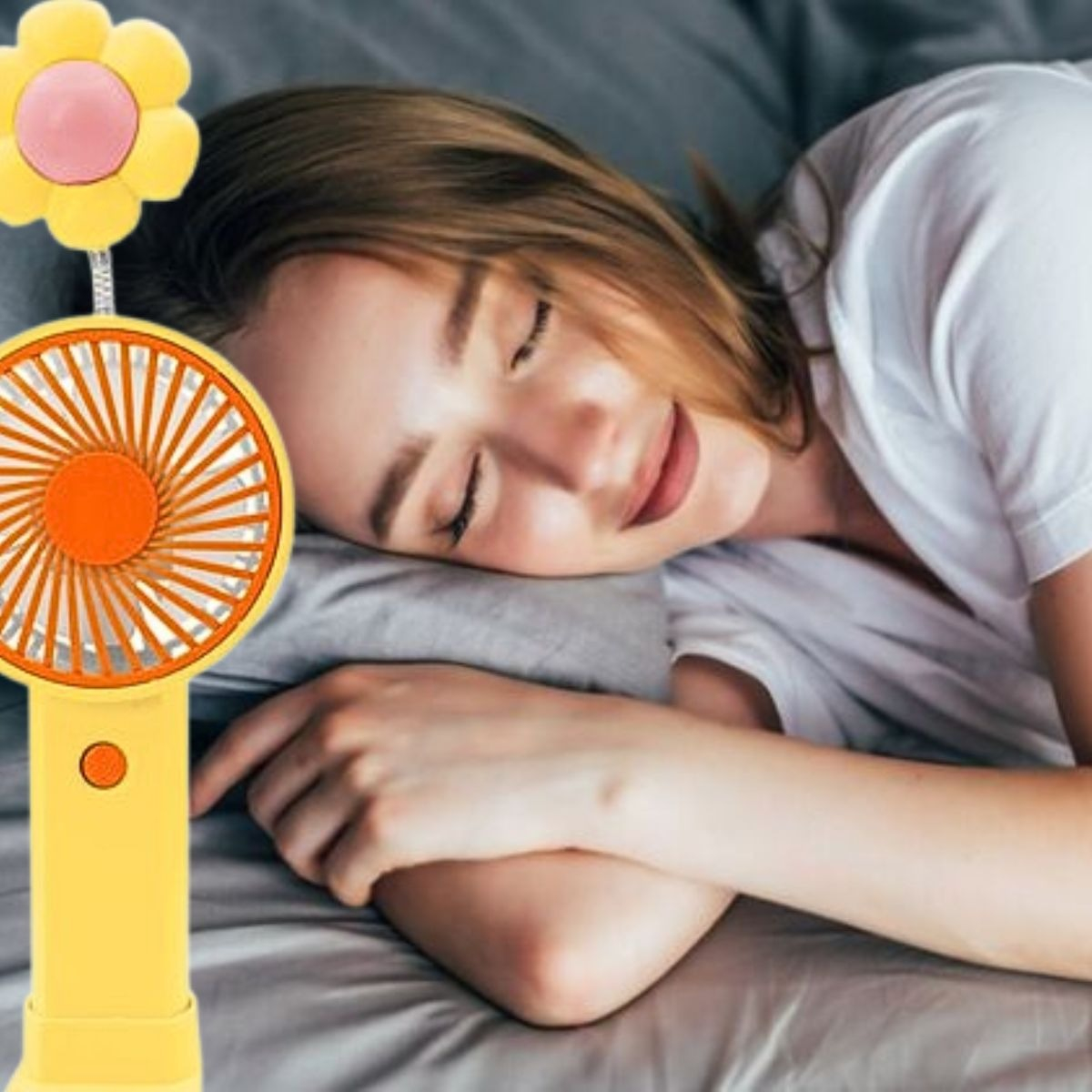 VENTILADOR MANO ADORNO FLOR LUZ SENSORIAL BASE REMOVIBLE LAU - 9