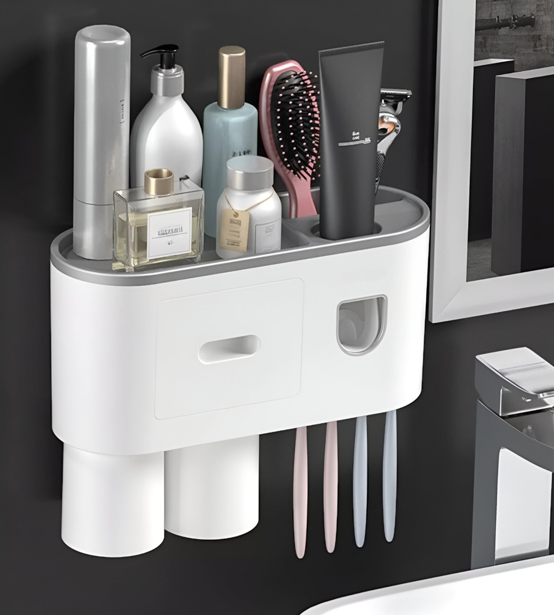 SOPORTE CEPILLOS DIENTES DISPENSADOR PASTA ORGANIZADOR JHN - 2