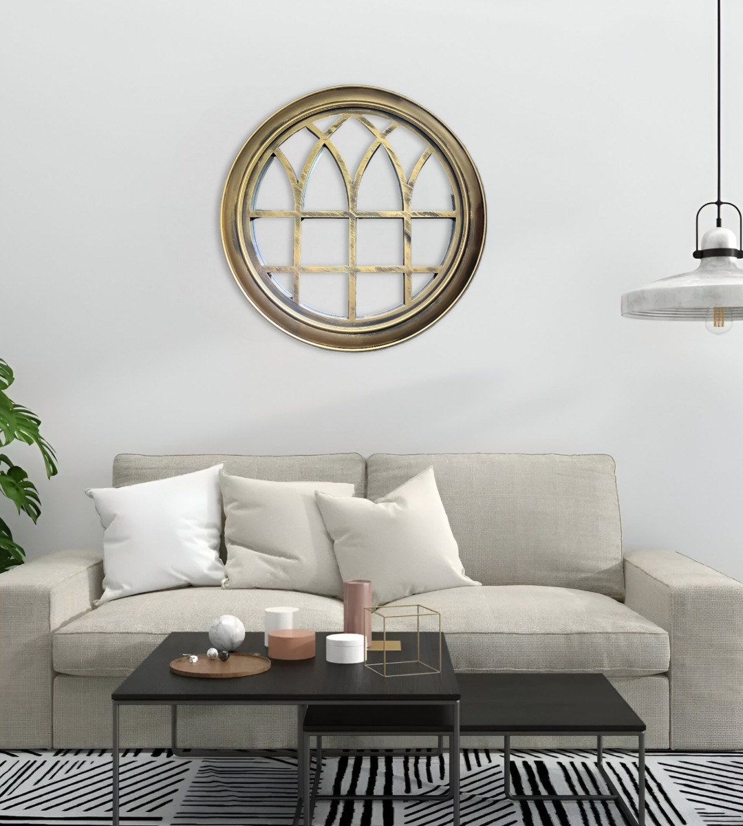 ESPEJO DECORATIVO DORADO CIRCULAR VENTANA ELEGANTE JHN - 6