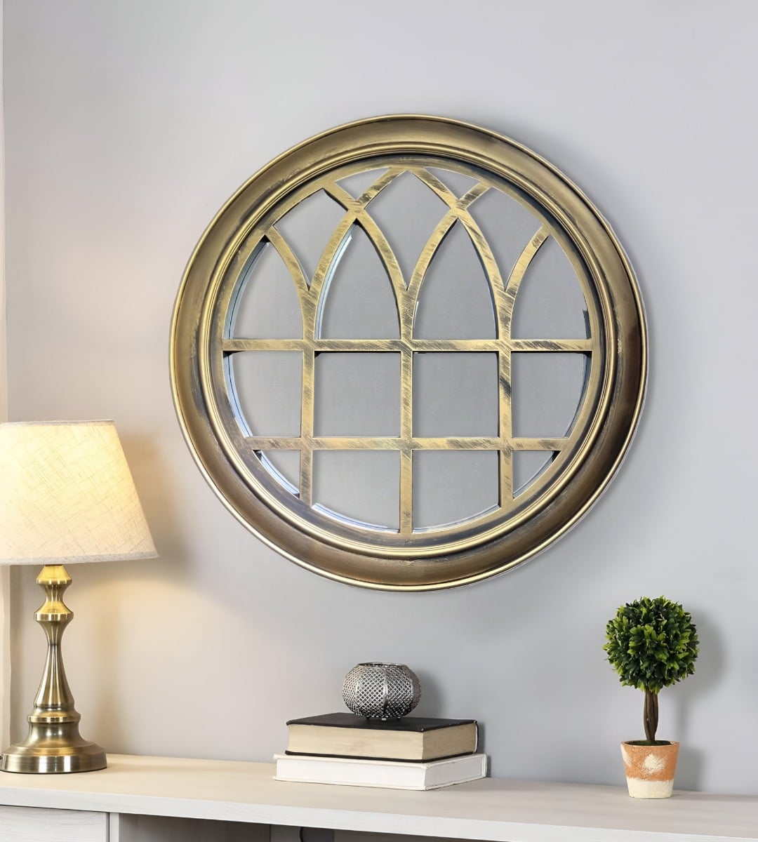 ESPEJO DECORATIVO DORADO CIRCULAR VENTANA ELEGANTE JHN - 7