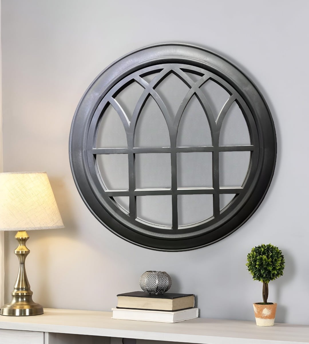 ESPEJO DECORATIVO CIRCULAR VENTANA NEGRO ELEGANTE JHN - 7