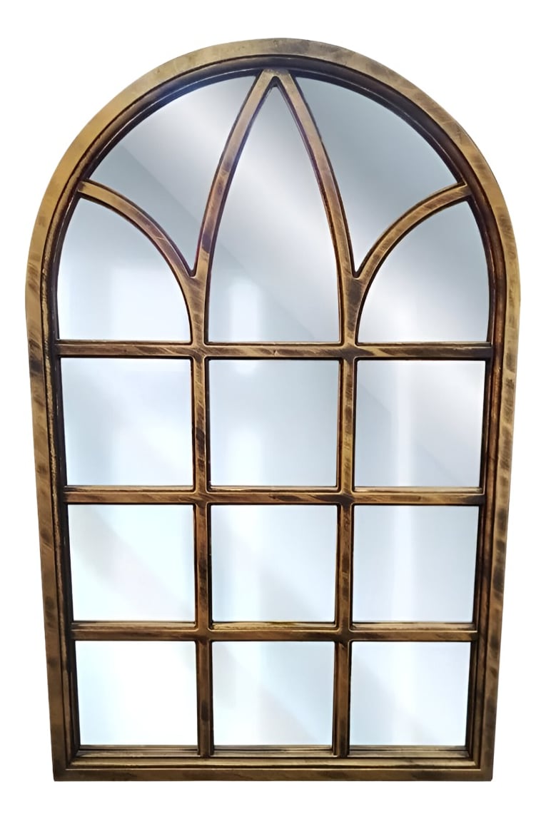 ESPEJO DECORATIVO DORADO ENVEJECIDO VENTANA CATEDRAL JHN - 1