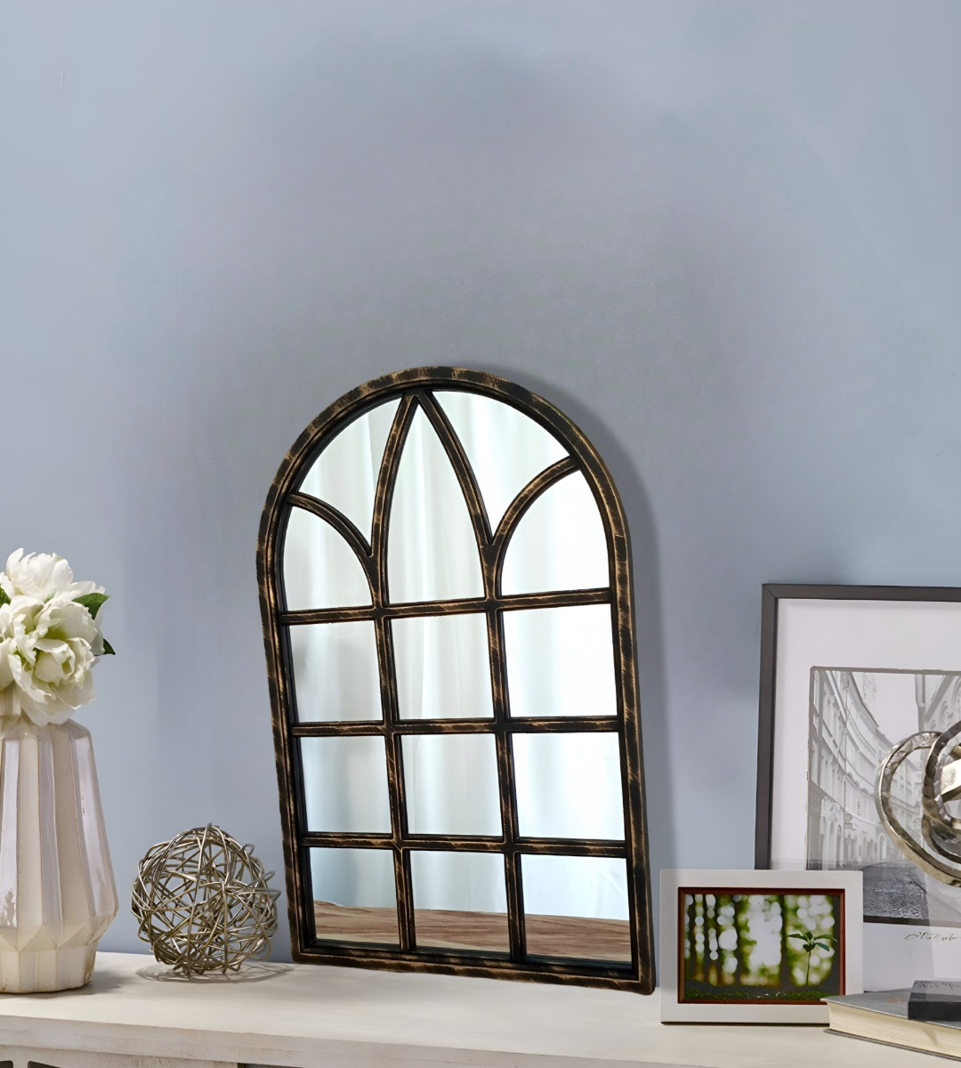 ESPEJO DECORATIVO DORADO ENVEJECIDO VENTANA CATEDRAL JHN - 8