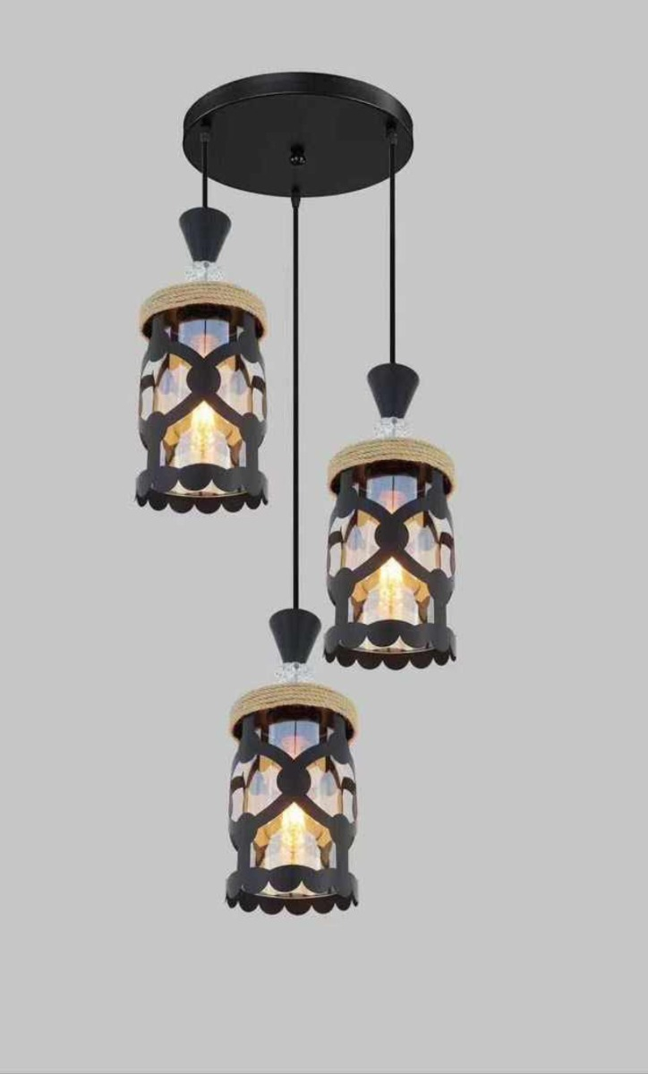 LAMPARA COLGANTE ILUMINACION RETRO VINTAGE 3 LUCES HOGAR LAU - 3