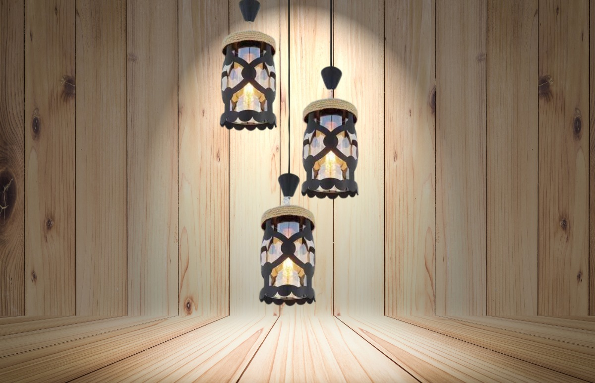 LAMPARA COLGANTE ILUMINACION RETRO VINTAGE 3 LUCES HOGAR LAU - 5