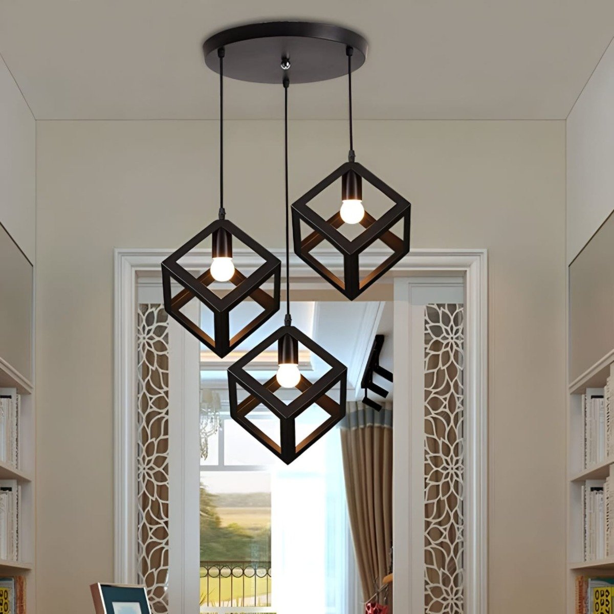 LAMPARA COLGANTE GEOMETRICO CUBO MODERNA HOGAR LAU - 10
