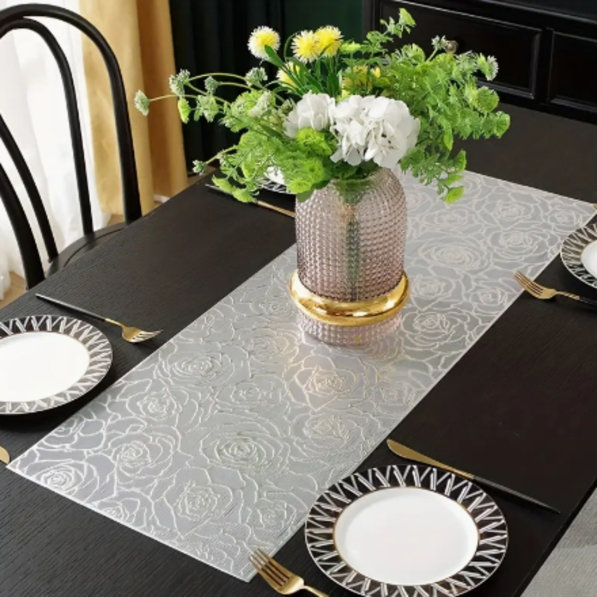 SET 3 MANTEL DECORATIVO ELEGANTE DISEÑO FLORAL RELIEVE LAU - 5