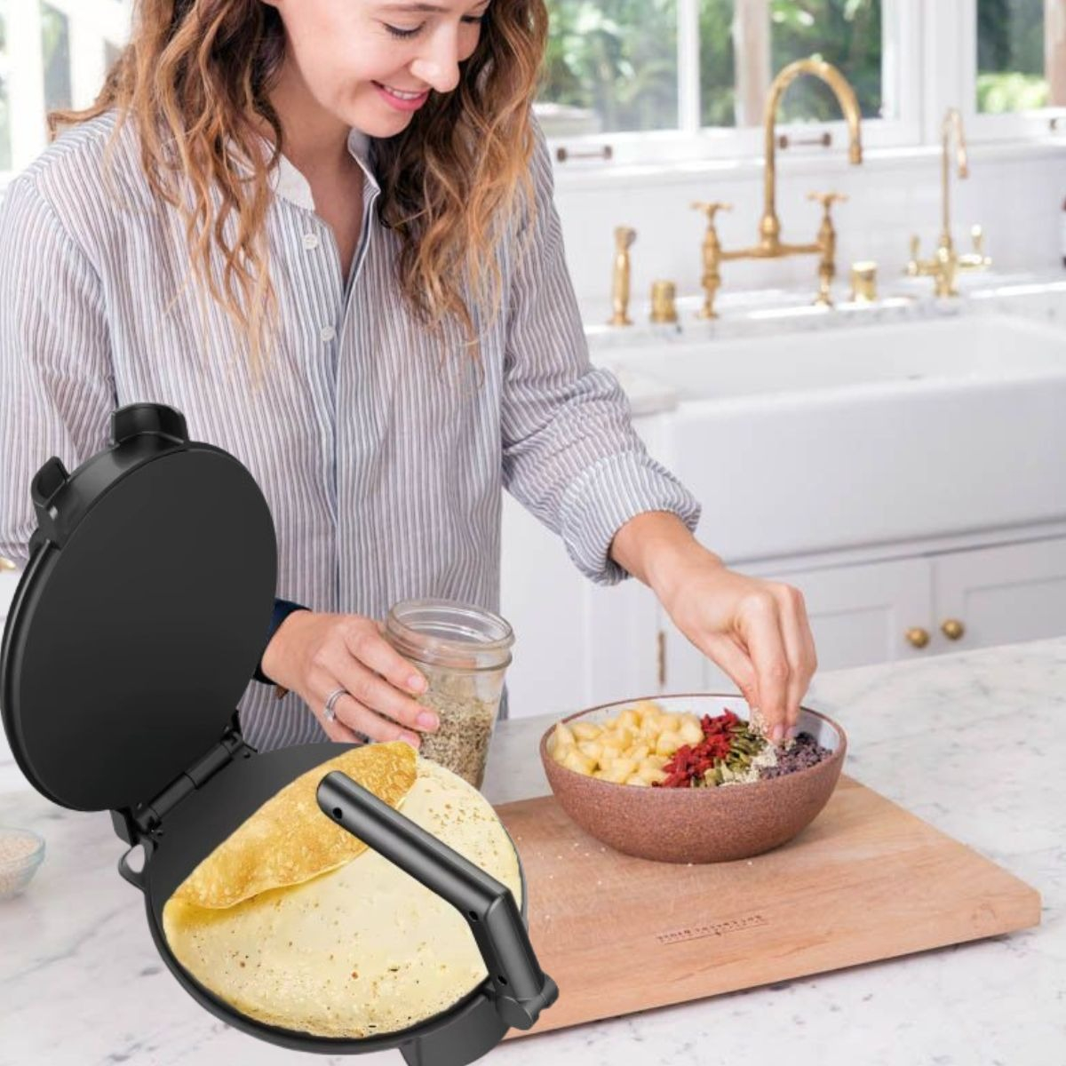 MÁQUINA ELÉCTRICA CREPAS PANQUEQUES AJUSTABLE 1400W JHN - 8