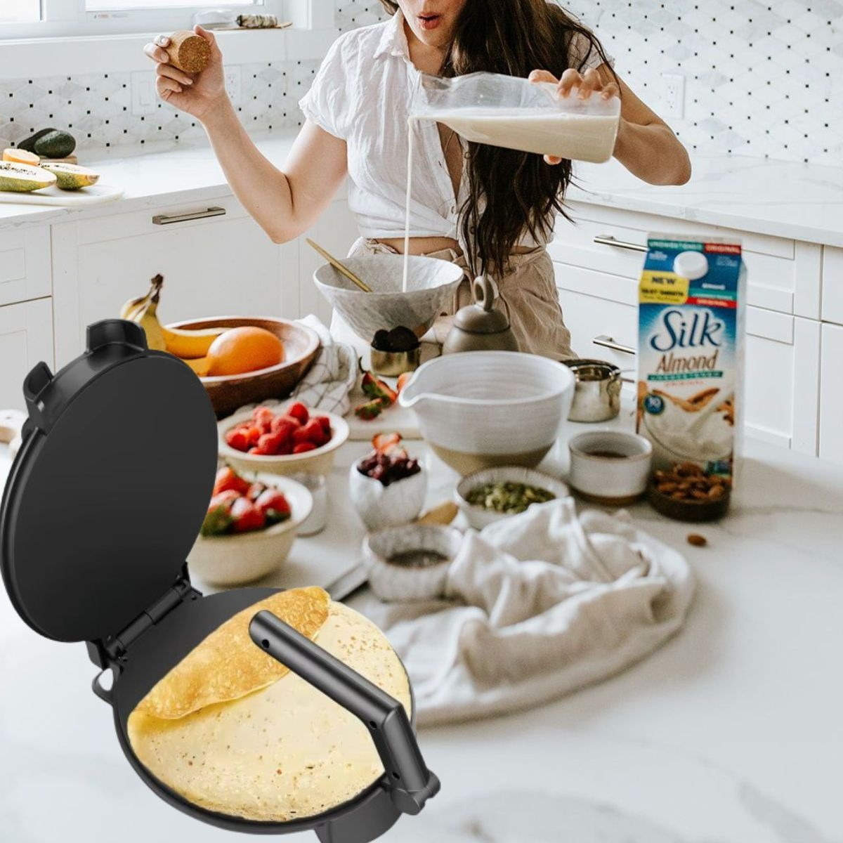 MÁQUINA ELÉCTRICA CREPAS PANQUEQUES AJUSTABLE 1400W JHN - 9
