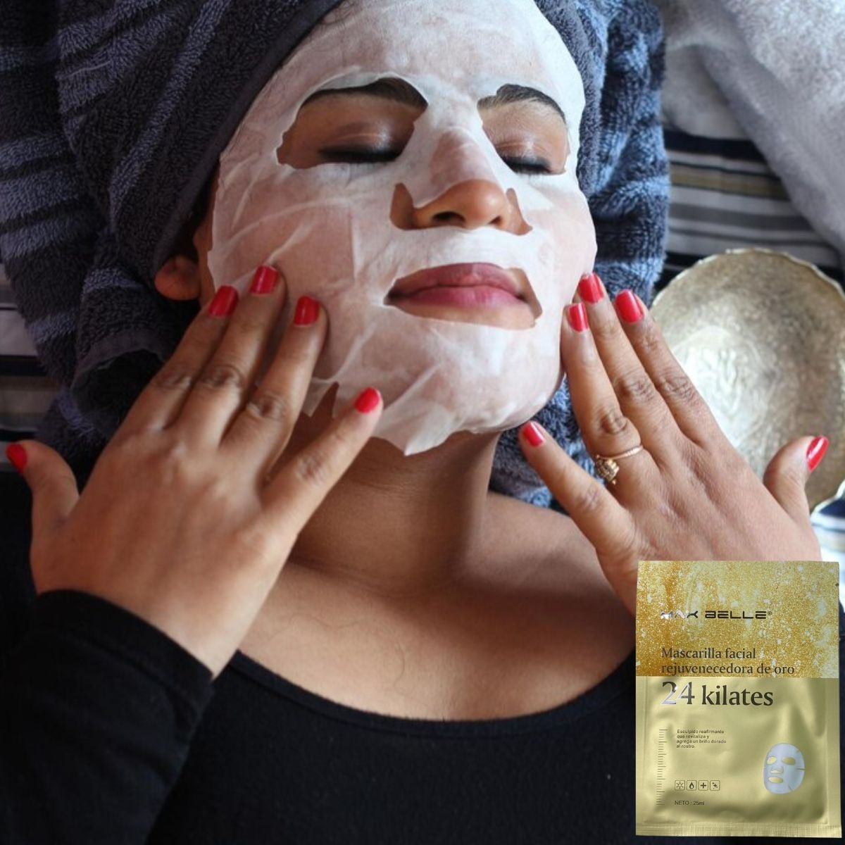 SET 4 MASCARILLA FACIAL HIDRATANTE REJUVENECE 24K GOLD LAU - 5