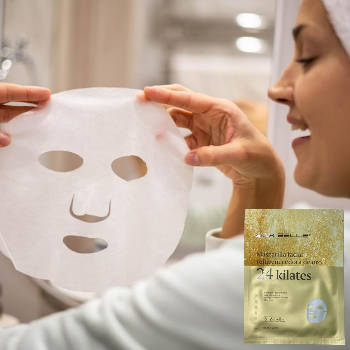 SET 4 MASCARILLA FACIAL HIDRATANTE REJUVENECE 24K GOLD LAU - 9