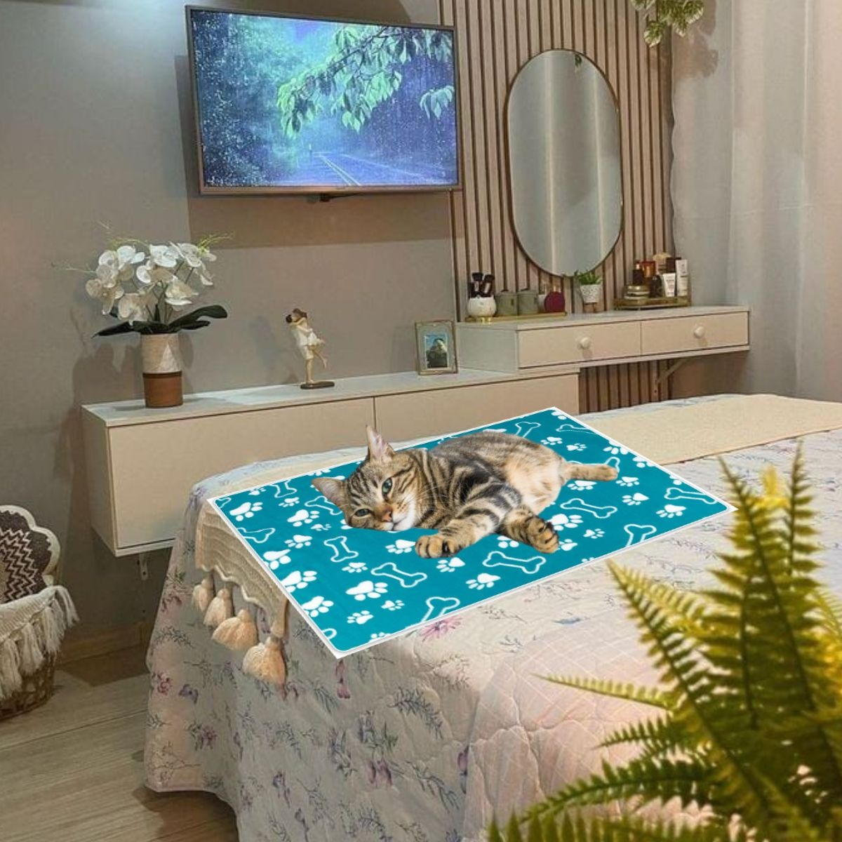 SET 3 MANTA TERMICA PARA MASCOTAS DISEÑO HUELLA 90X60 CM LAU - 2