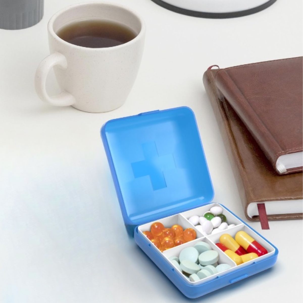 SET 6 PASTILLERO AZUL 4 COMPARTIMIENTOS MEDICAMENTOS LAU - 5