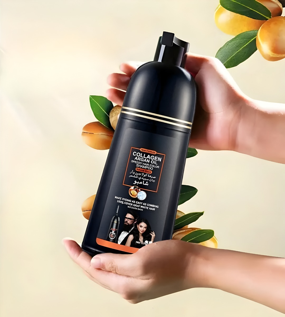 SHAMPOO TINTE CUBRE CANAS SUAVIZA REPARA CABELLO NEGRO JHN - 6