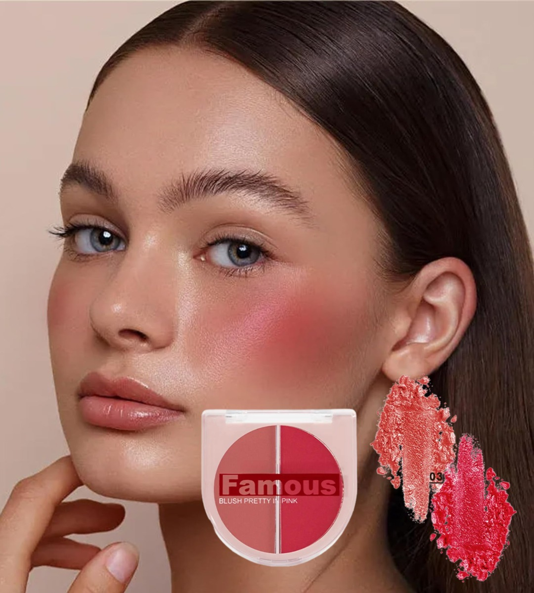 SET 3 RUBOR POLVO 2 TONOS LUMINOSIDAD ROSTRO JHN - 5