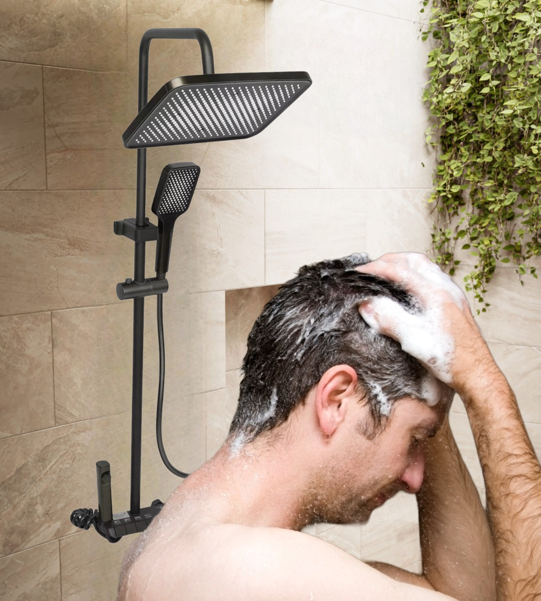REGADERA DUCHA CUADRADA COLUMNA ALTA PRESIÓN SPRAY 4EN1 JHN - 5