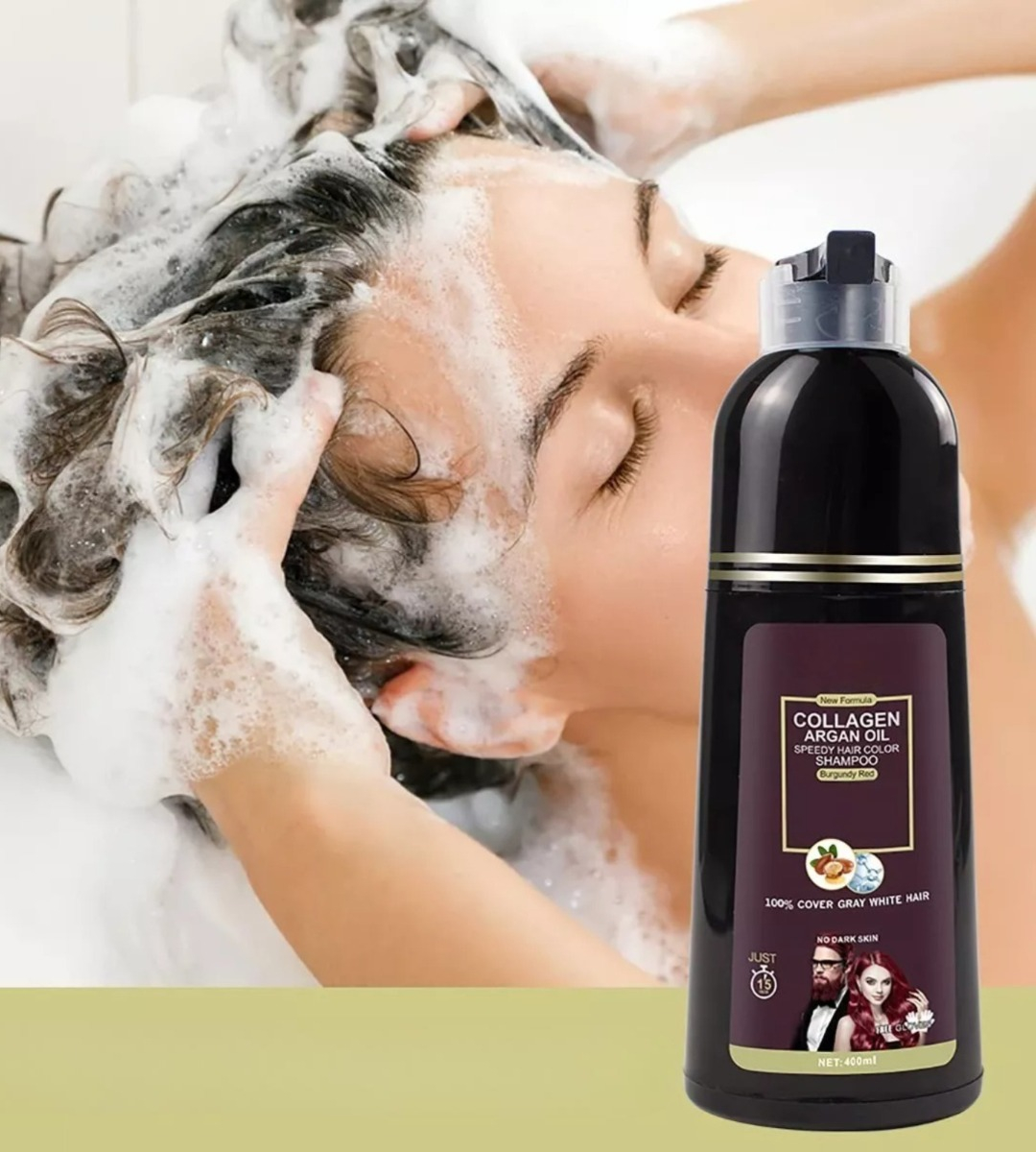 SHAMPOO TINTE ROJO CUBRE CANAS SUAVIZA REPARA CABELLO JHN - 5