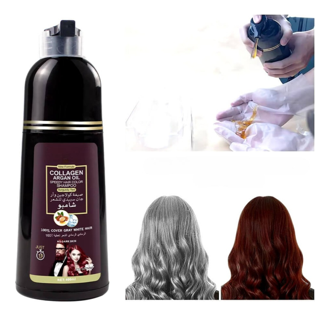 SHAMPOO TINTE ROJO CUBRE CANAS SUAVIZA REPARA CABELLO JHN - 6