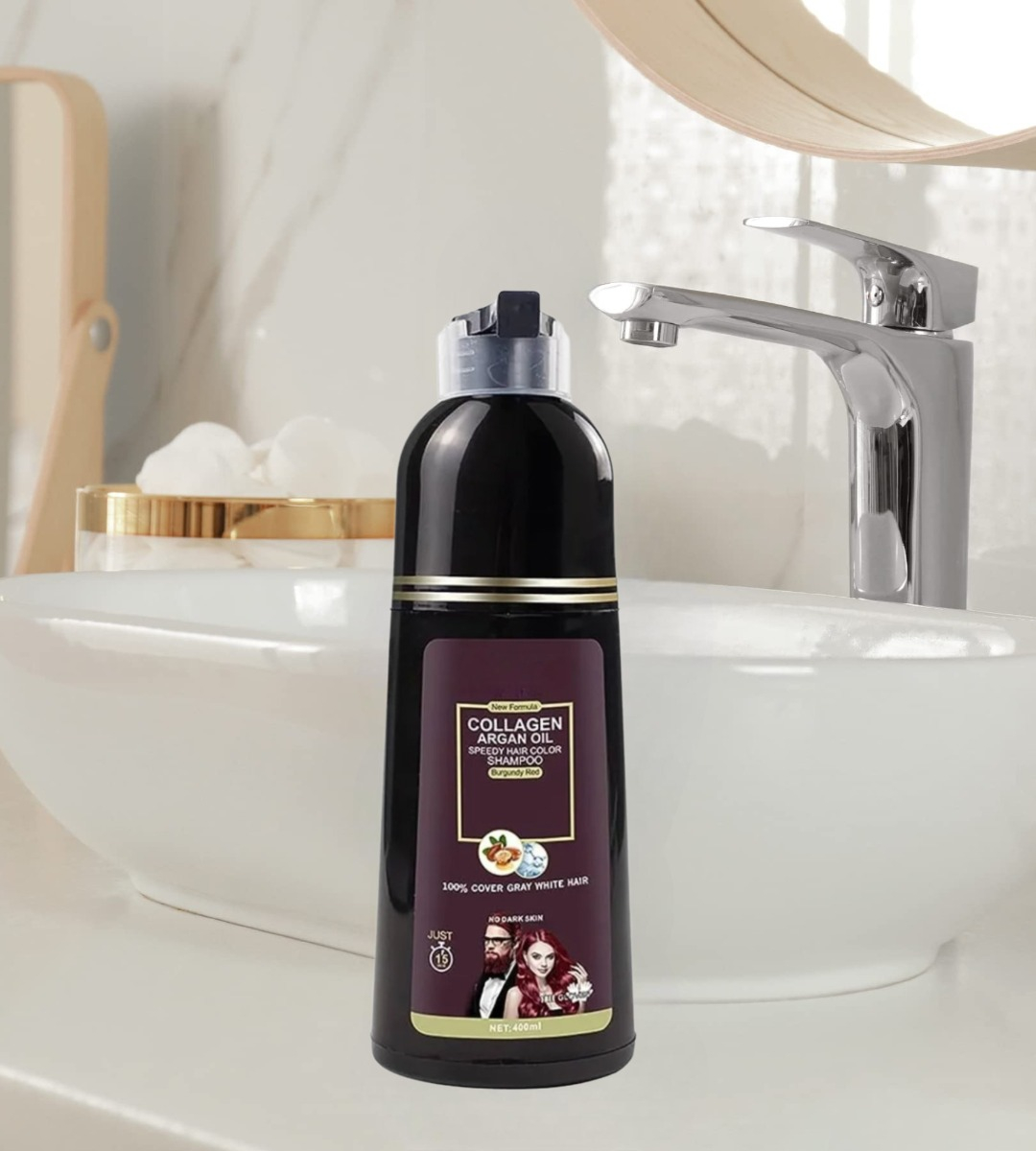 SHAMPOO TINTE ROJO CUBRE CANAS SUAVIZA REPARA CABELLO JHN - 8
