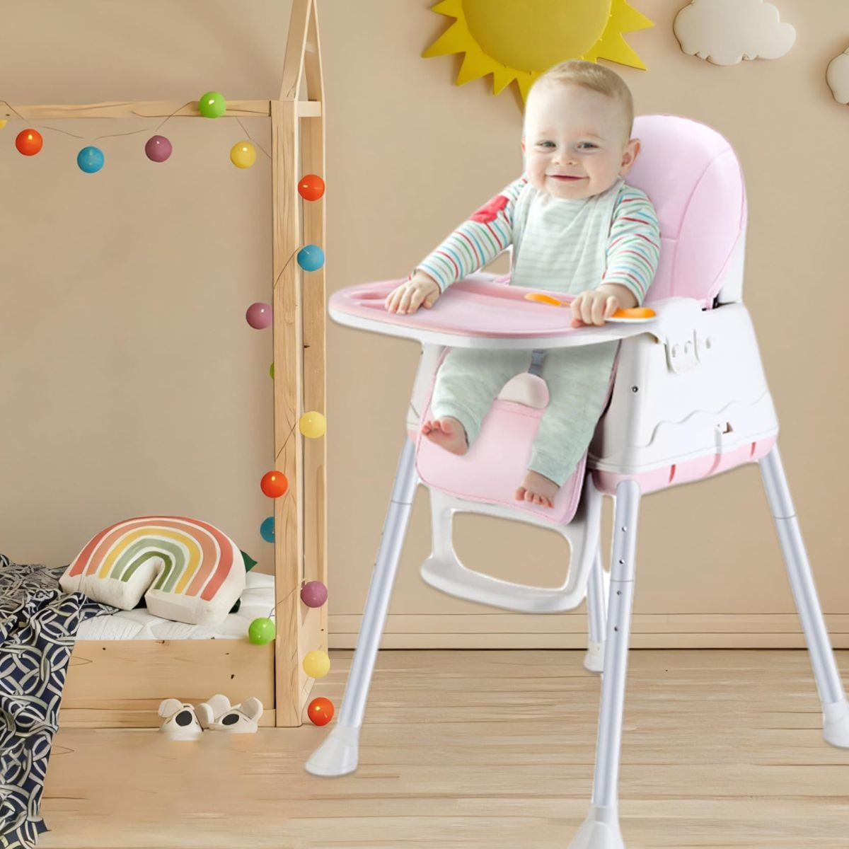 SILLA DE COMER ALTA PLEGABLE 3 EN 1 BEBES MULTIFUNCIONAL LAU - 5