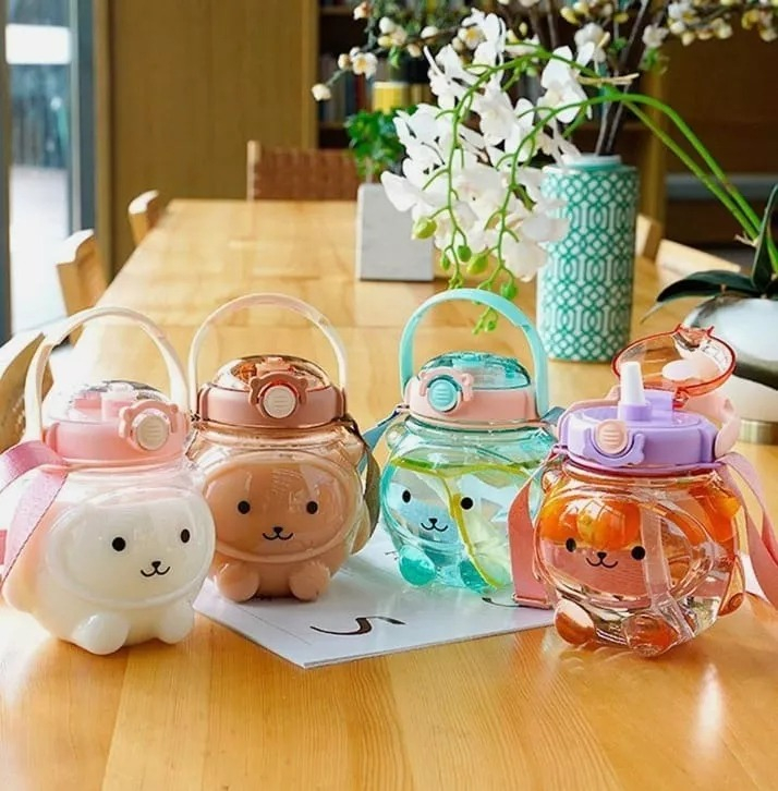 BOTELLA DE AGUA OSO PAJILLA PLASTICA PORTATIL NIÑOS LAU - 3
