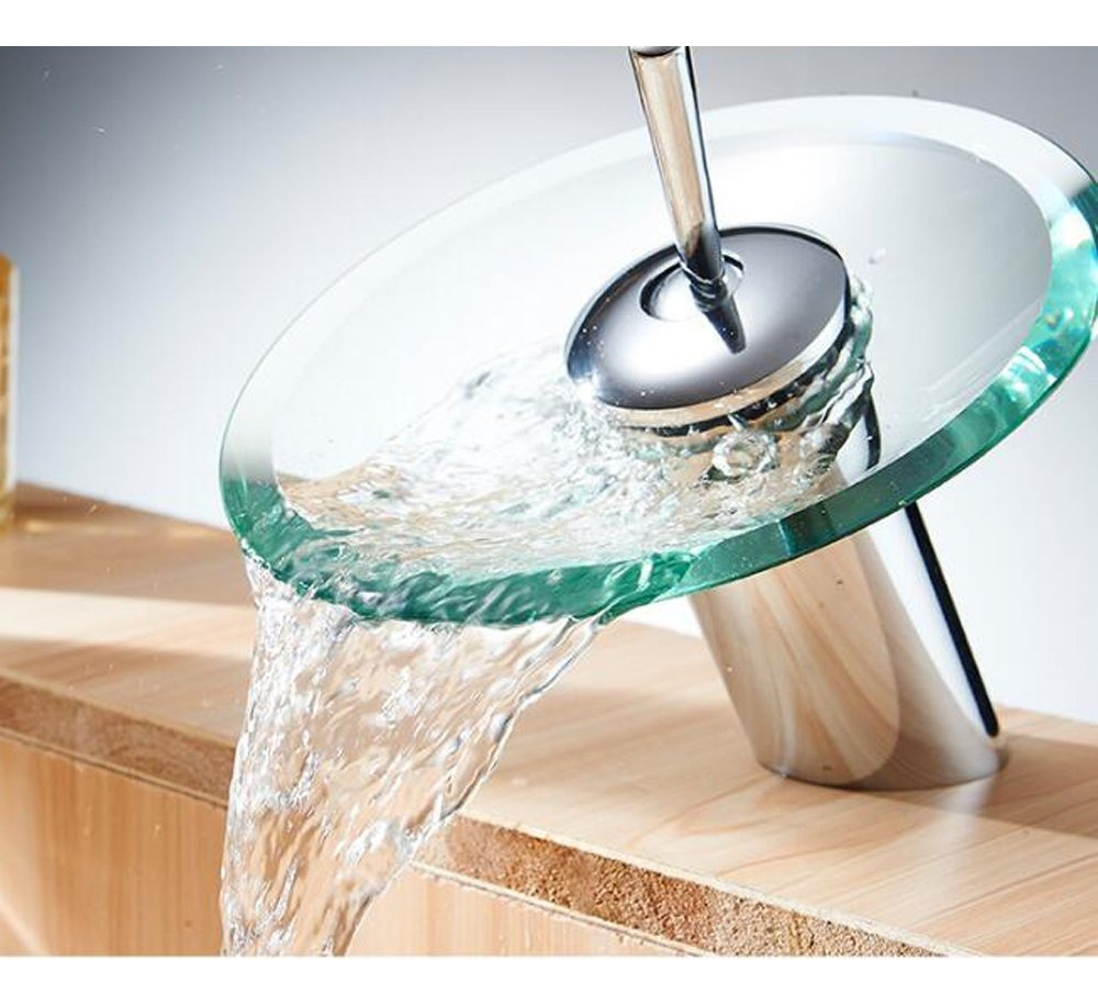GRIFO CASCADA MEZCLADOR LAVABO BAÑO CIRCULAR VIDRIO LAU - 4