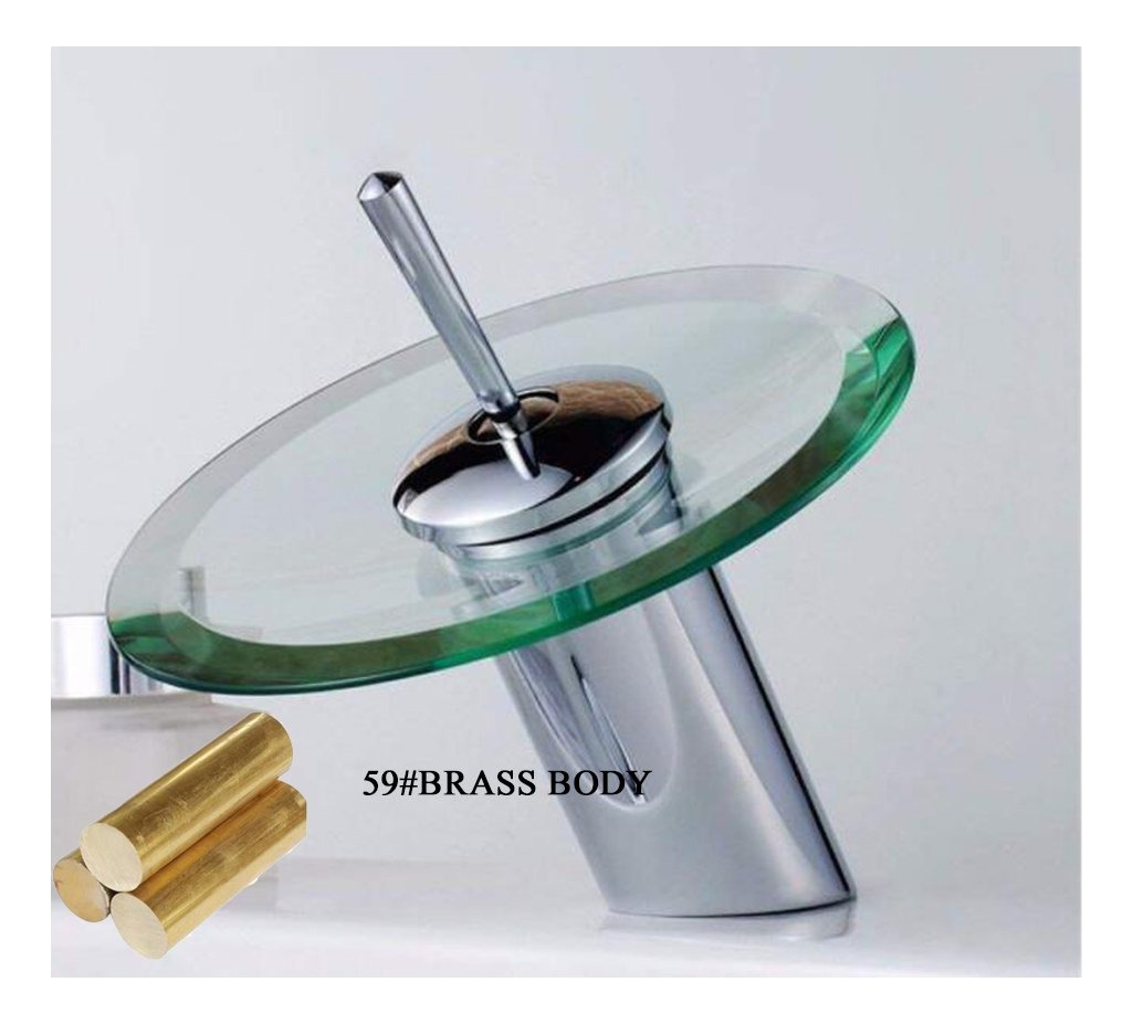 GRIFO CASCADA MEZCLADOR LAVABO BAÑO CIRCULAR VIDRIO LAU - 5
