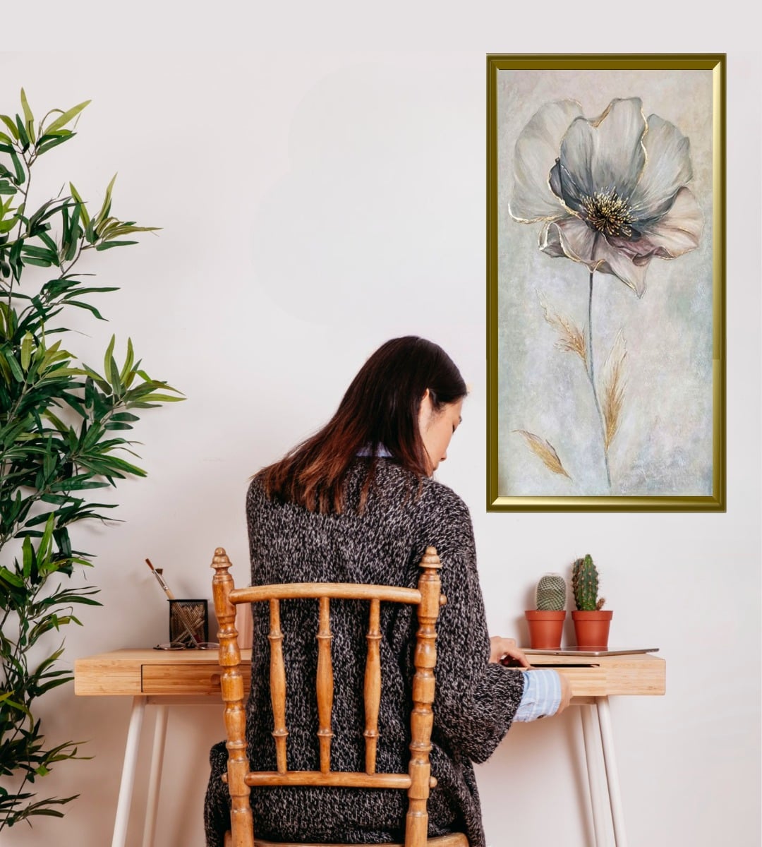 CUADRO DECORATIVO PARED FLORES SERENAS PINTURA JHN - 3