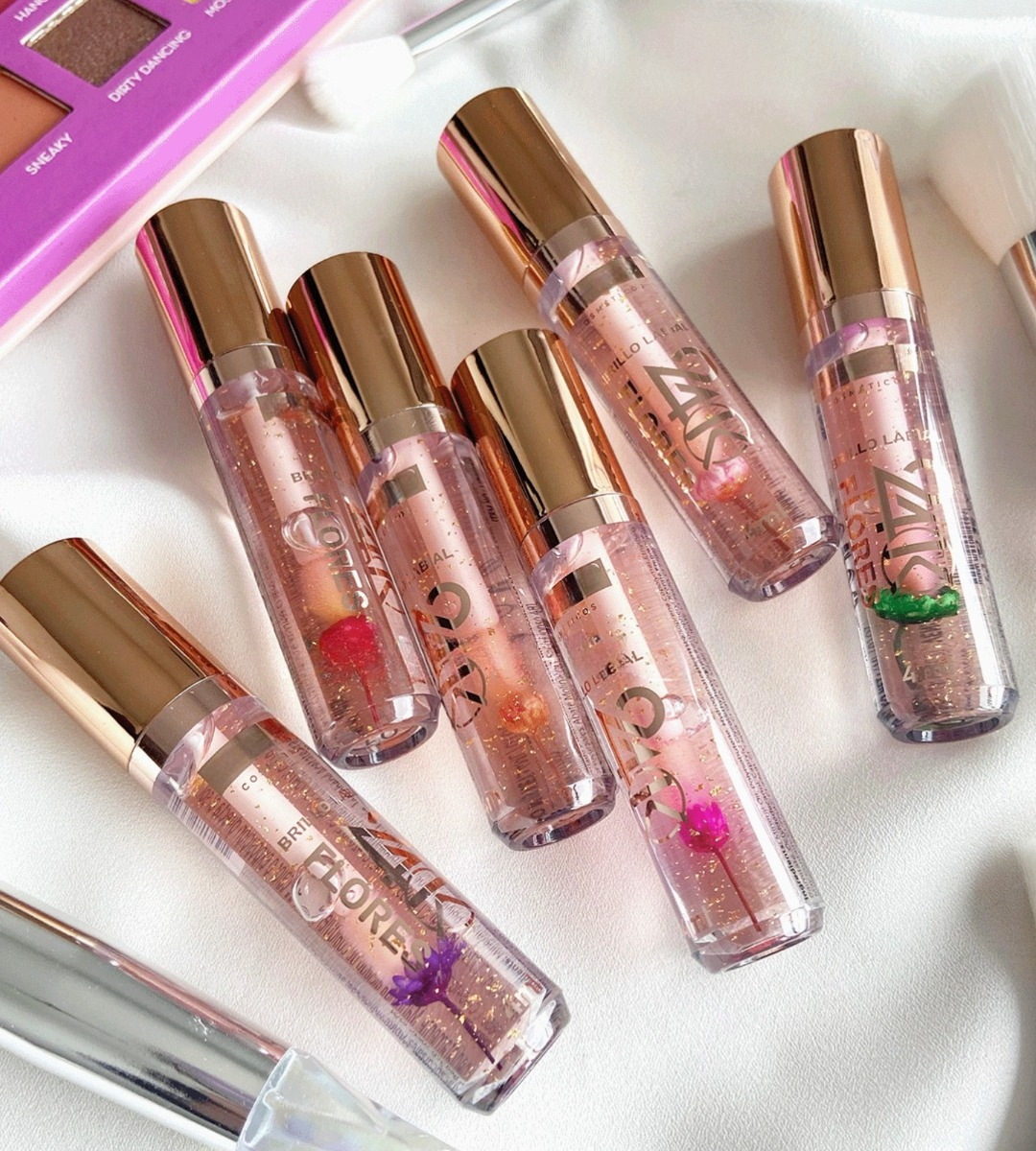 SET 3 BRILLO LABIAL 24K FLORES HIDRATA NUTRE JHN - 3