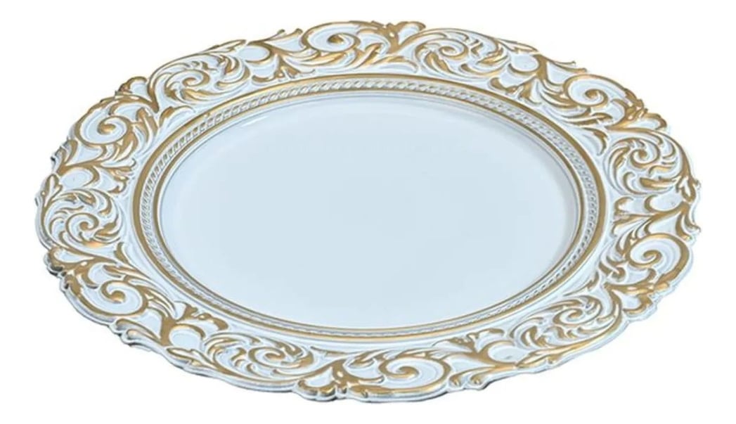 SET 3 PLATO BLANCO BORDE DORADO MESA RELIEVE DECORATIVO JHN - 3