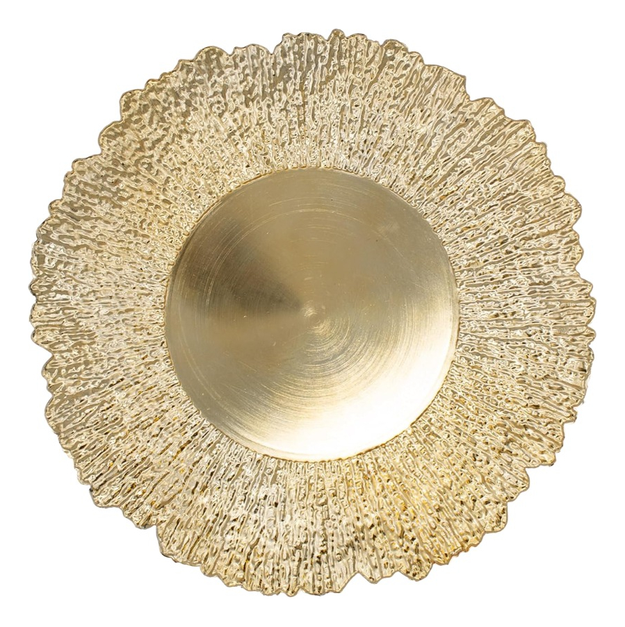 SET 3 PLATO BASE REDONDO DORADO BRILLANTE DECORATIVO JHN - 1