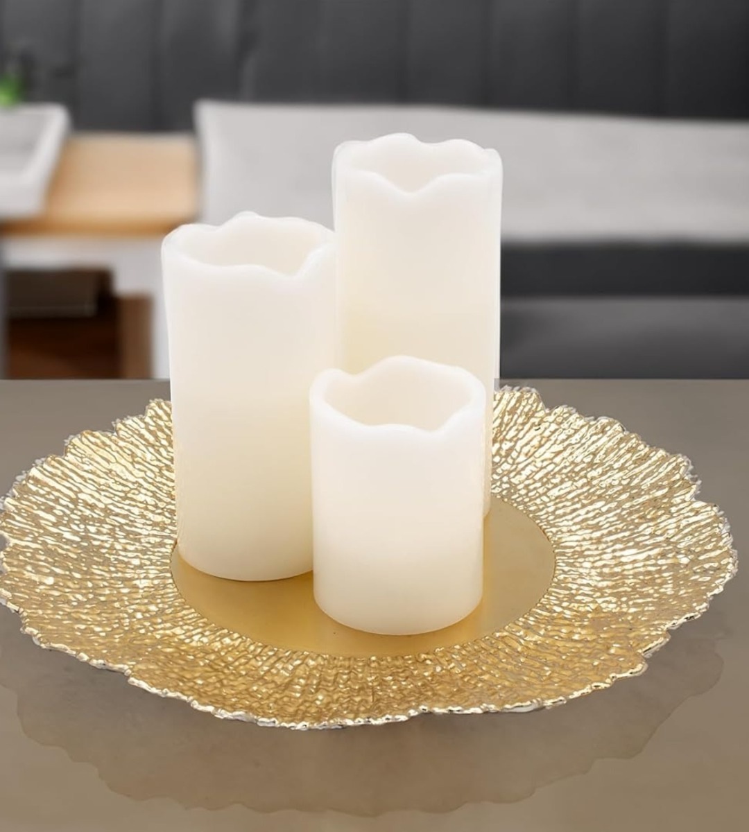 SET 3 PLATO BASE REDONDO DORADO BRILLANTE DECORATIVO JHN - 8
