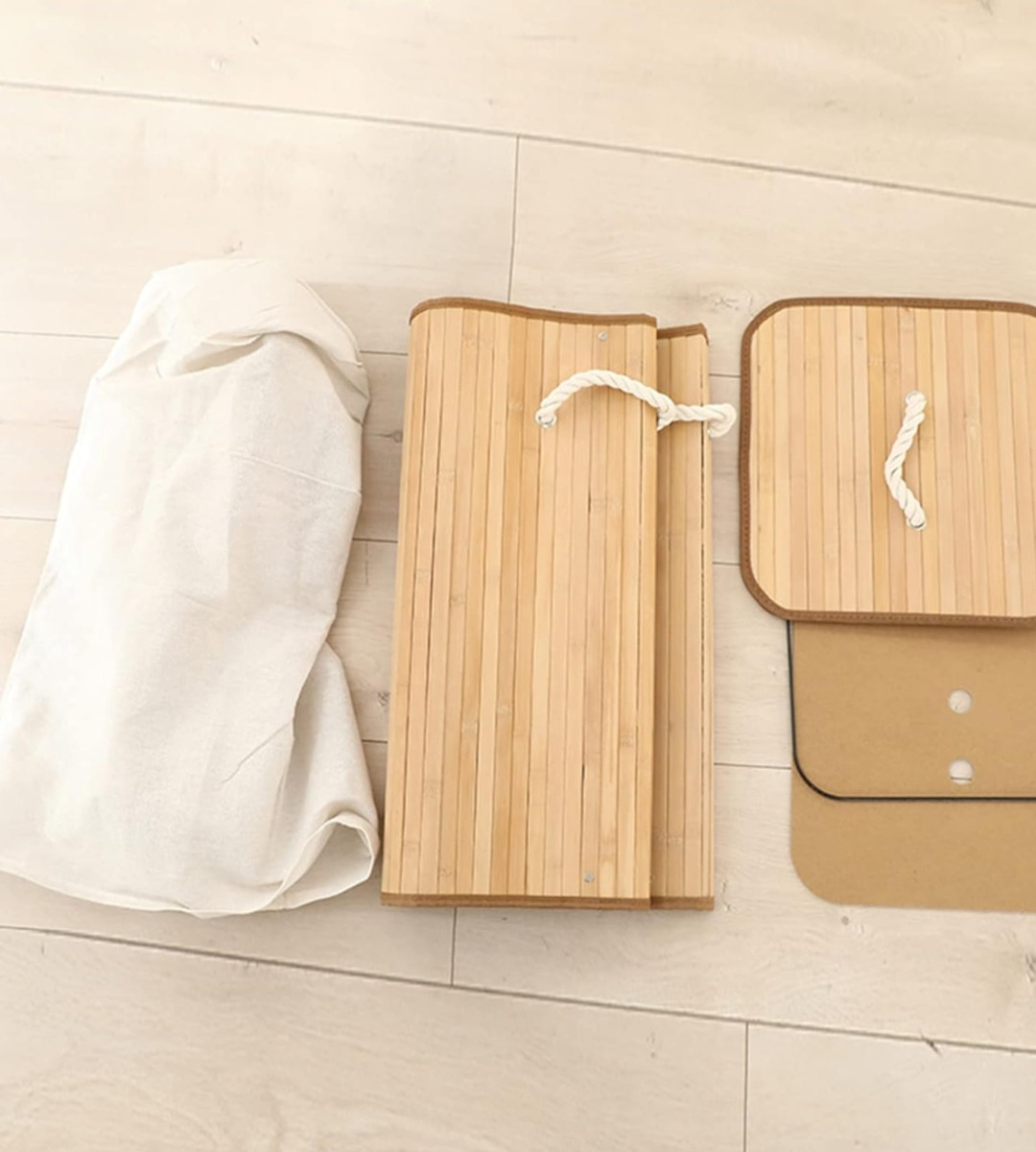 CESTA ROPA ECOLÓGICA RECTANGULAR BAMBÚ TAPA NATURAL JHN - 2